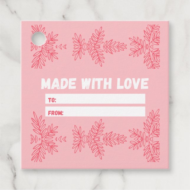 Tillverkad med Kärlek med persiko-blommigtens moti Gåvor Etiketter (Framsida)