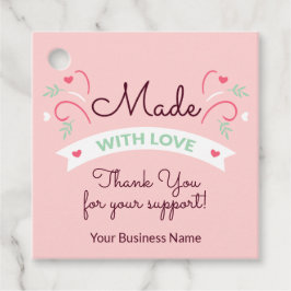 Tillverkad med Kärlek Modern Rosa Favor Taggar 4 Gåvor Etiketter