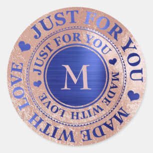 Tillverkad med Kärlek monogram Ro Guld Koboltblått Runt Klistermärke