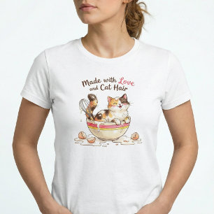 Tillverkad med kärlek och katt hår Rolig katt mamm T Shirt