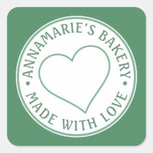 Tillverkad med Kärlek Personlig Heart Homemade Grö Fyrkantigt Klistermärke