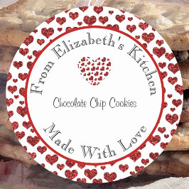 Tillverkad med Kärlek Red Hearts Home Baked Gift Runt Klistermärke
