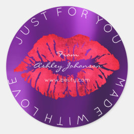 Tillverkad med Kärlek Red Lipstick Lila Makeup Läp Runt Klistermärke