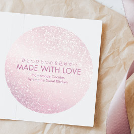 Tillverkad med Kärlek Rosa Glitter Minimalistiskt Runt Klistermärke