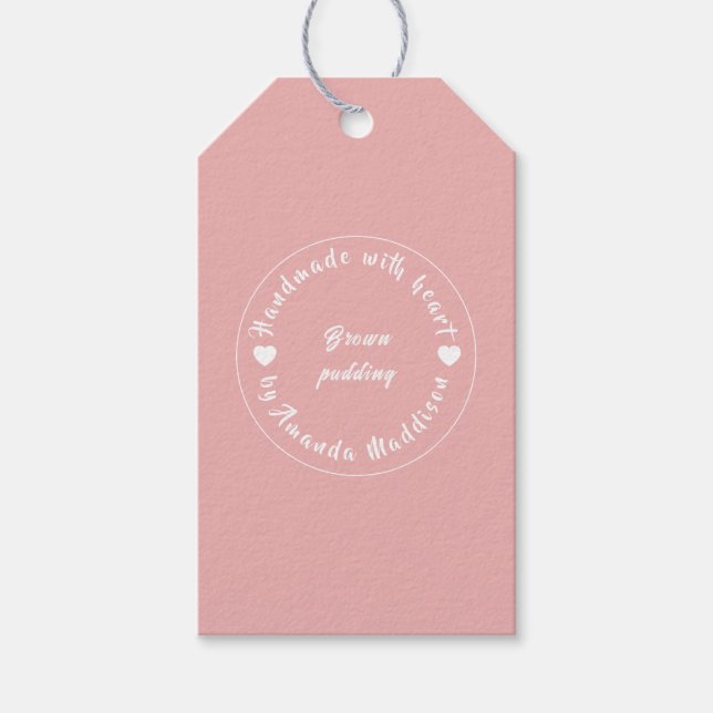 Tillverkad med kärlek Rosa hjärta Bakdesign Presentetikett (Framsidan)