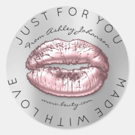 Tillverkad med Kärlek Rosa Kiss Grått Makeup Läppa Runt Klistermärke