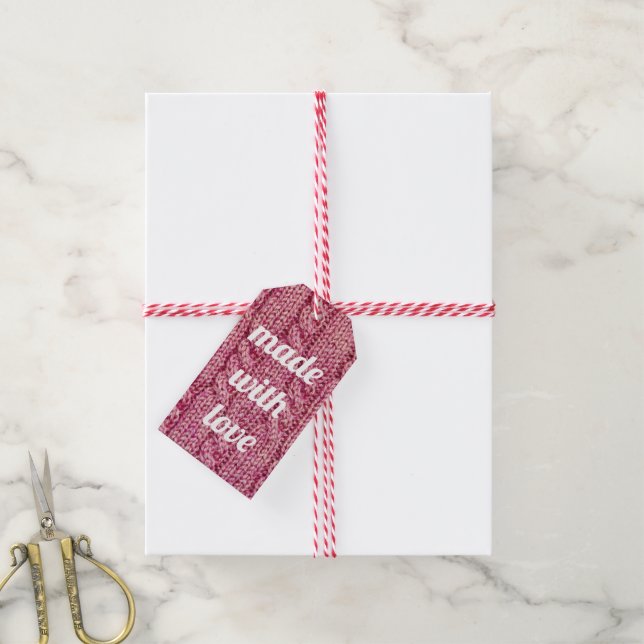 Tillverkad med Kärlek Rosa Sticka Presentetikett (Med Snöre)