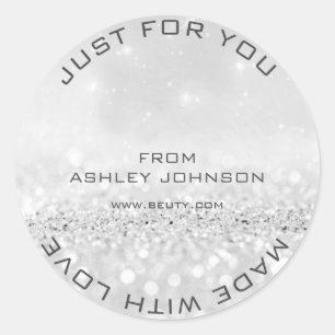 Tillverkad med Kärlek Silver Grått Glitter Sparkly Runt Klistermärke