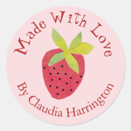 Tillverkad med kärlek Strawberry Valentine Artisan Runt Klistermärke
