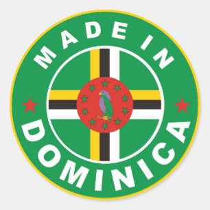 Tillverkad på dominica land flagga etikett runt fr