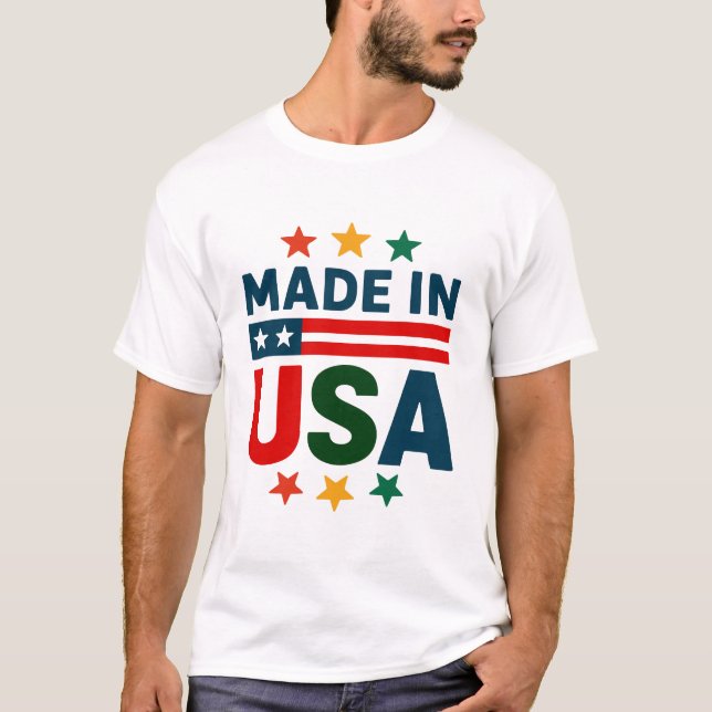 Tillverkad på usa patriotisk typografisk design t shirt (Framsida)