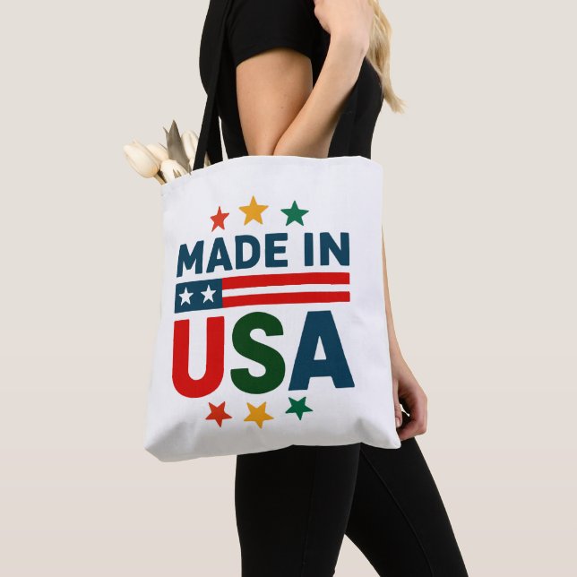Tillverkad på usa patriotisk typografisk design tygkasse (Närbild)