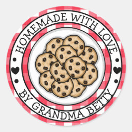 Tillverkade med kärlek, hemmagjorda chokladchipska runt klistermärke