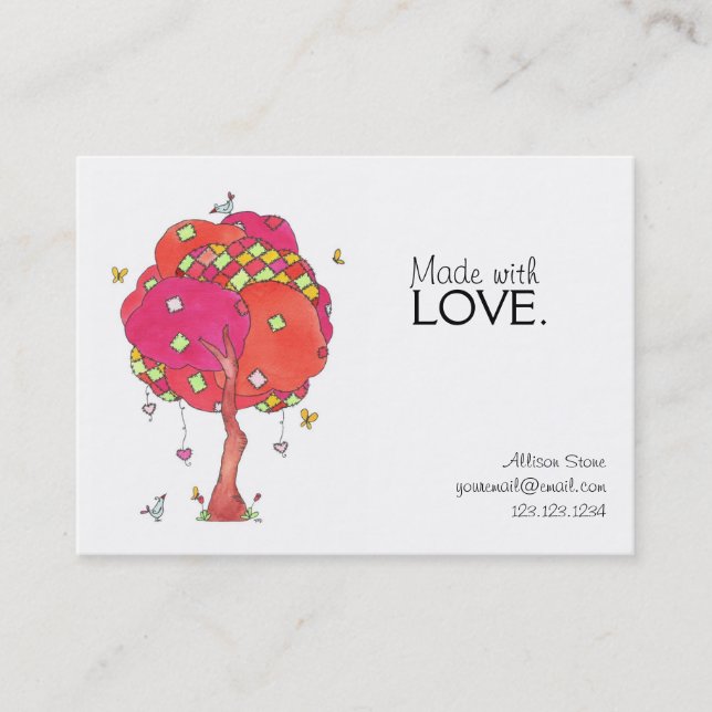Tillverkade med Kärlek Quiled Rosa Patch Träd Bird Visitkort (Framsida)