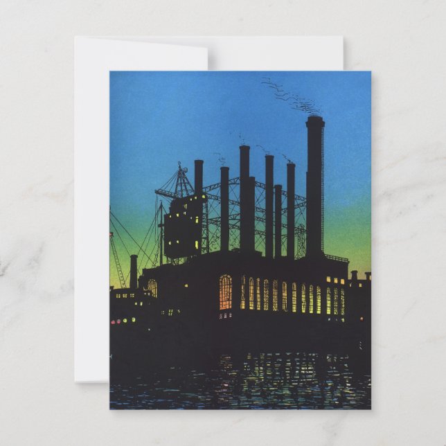 Tillverkningsfabrik vid solnedgång, Vintage-företa (Framsida)