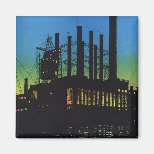 Tillverkningsfabrik vid solnedgång, Vintage-företa Magnet