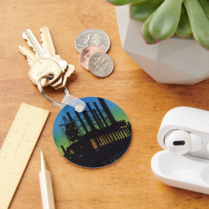 Tillverkningsfabrik vid solnedgång, Vintage-företa Nyckelring