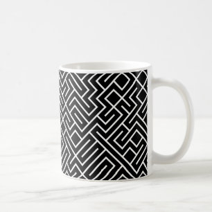 Tilt Linjer 10 PRINT Generative (vit på svart) Kaffemugg