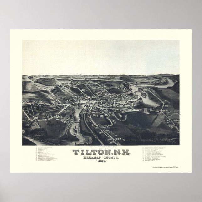 Tilton, NH Panoramic Karta - 1884 Poster (Framsidan)