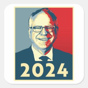 Tim Walz 2024 Fyrkantigt Klistermärke