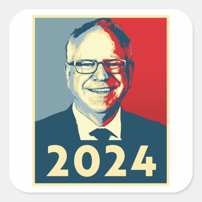 Tim Walz 2024 Fyrkantigt Klistermärke (Framsida)