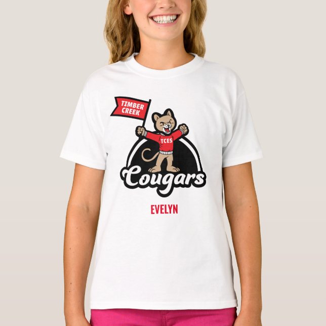 Timber Bäck Elementary Cougar Mascot T-Shirt (Framsida)