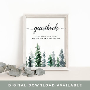 Timber Grove Bröllop Guestbook-tecken Poster