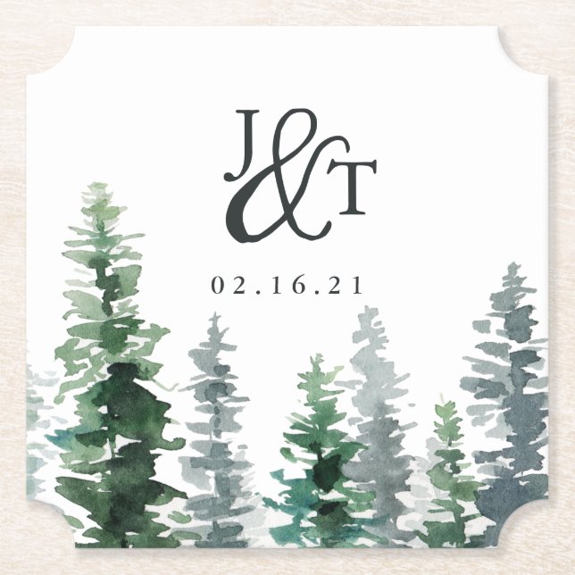 Timber Grove Bröllop Monogram & Date Underlägg Papper (Framsida)