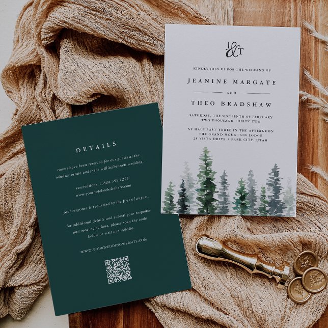Timber Grove | Dubbelsidig Monogram Bröllop Inbjudningar (Skapare uppladdad)