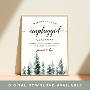 Timber Grove Unplugged Bröllop Ceremony Sign Poster