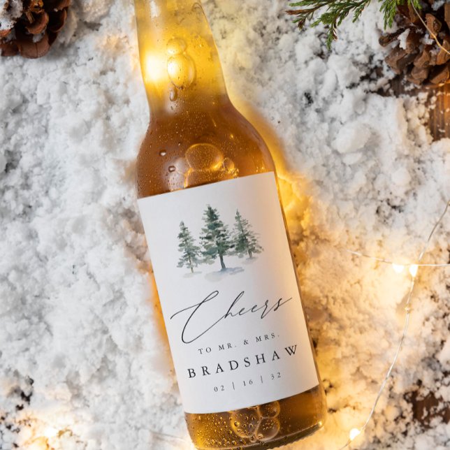Timber Grove | Winter Evergreen Bröllop Ölflaska Etikett (Skapare uppladdad)
