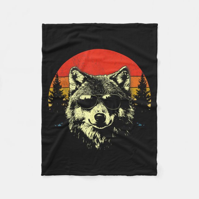 Timber Wolf-ansiktsporträtt Distressed Grafisk Vin Fleecefilt (Framsidan)