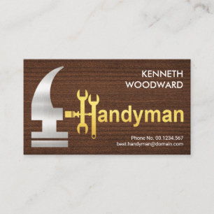Timber Wood Kreativ Silver Guld Handyman Hammer Visitkort