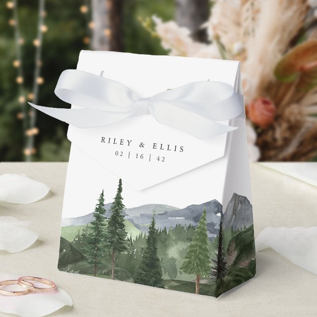 Timberline | Akvarell Berg Skog Bröllop Presentaskar (Skapare uppladdad)