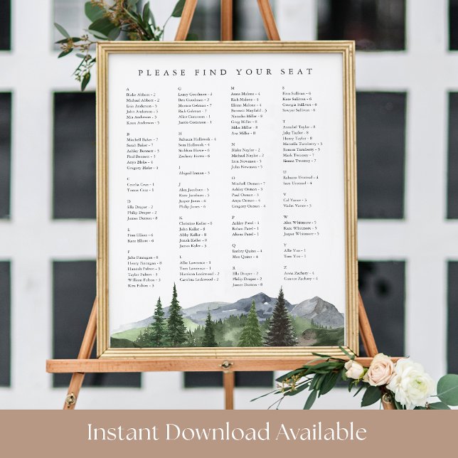 Timberline | Alphabetical Wedding Seating Chart Poster (Skapare uppladdad)