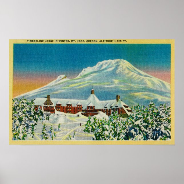 Timberline Lodge in Winter at Mt. Huva Poster (Framsidan)