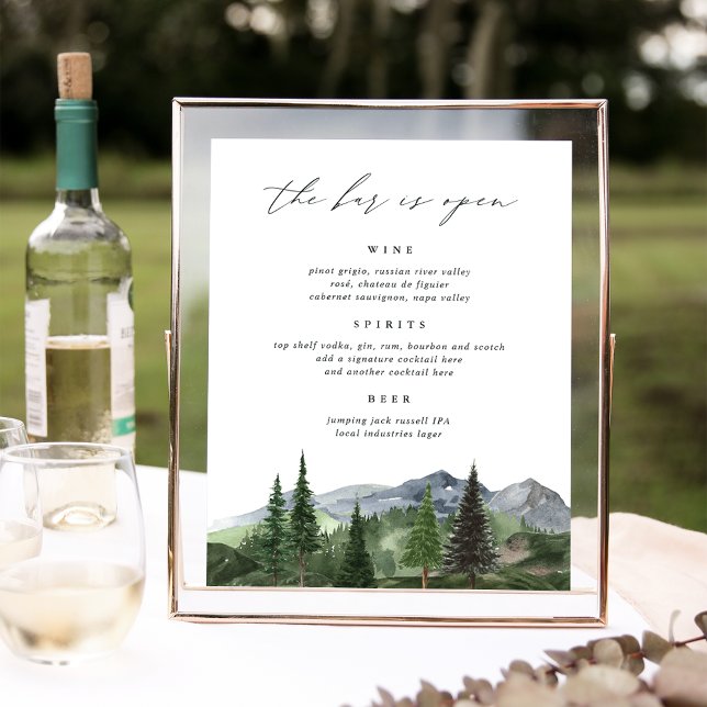 Timberline | Mountain Wedding Bar Menu Sign Poster (Skapare uppladdad)