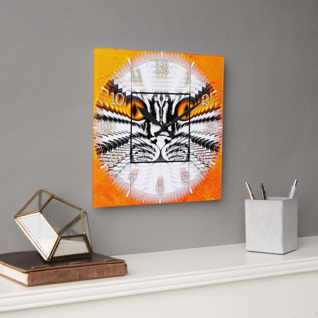 Time and illustrated art on your wall. fyrkantig klocka (Kontor)