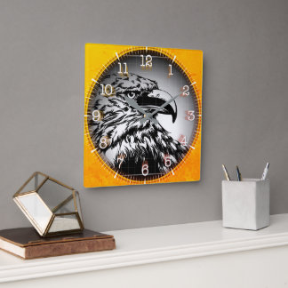 Time and illustrated art on your wall. fyrkantig klocka