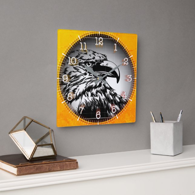 Time and illustrated art on your wall. fyrkantig klocka (Kontor)