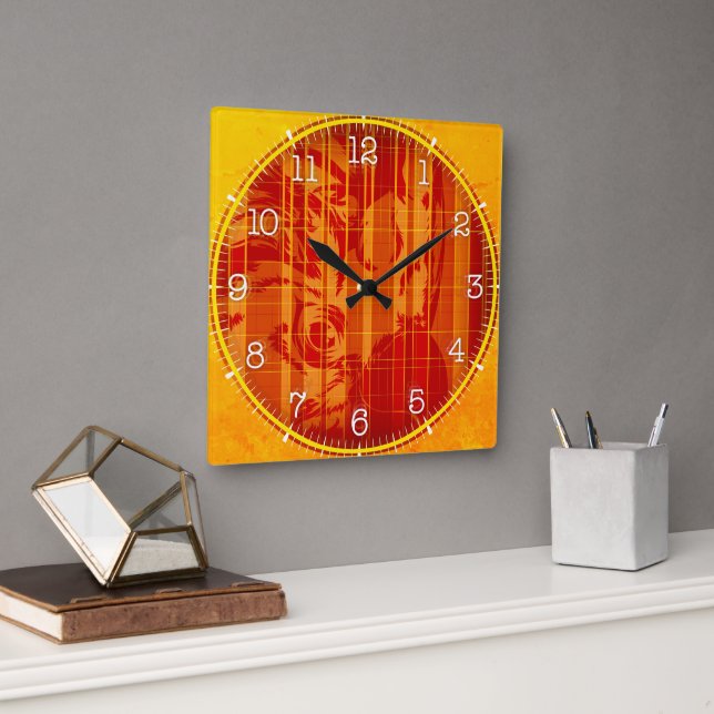 Time and illustrated art on your wall. fyrkantig klocka (Kontor)