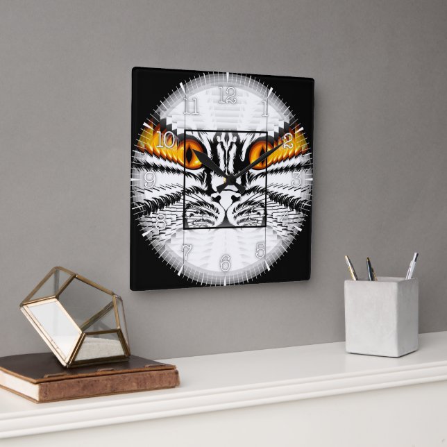 Time and illustrated art on your wall. fyrkantig klocka (Kontor)