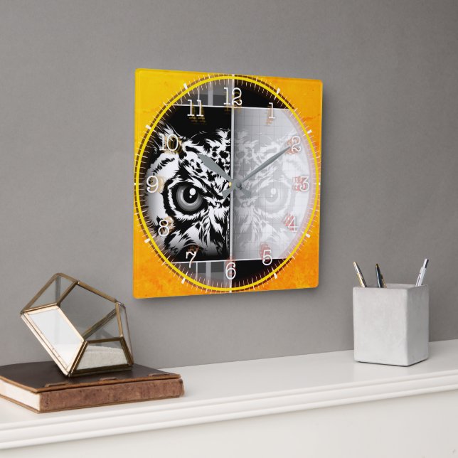 Time and illustrated art on your wall. fyrkantig klocka (Kontor)