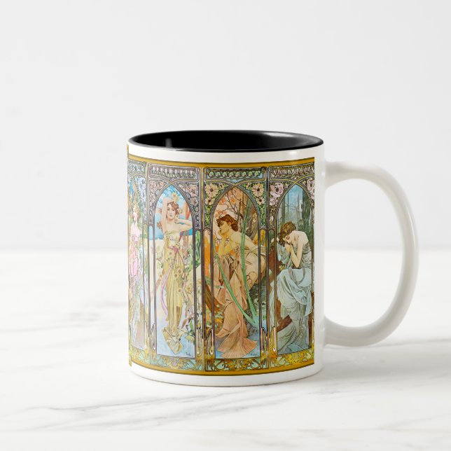 Time av dagen, Alphonse Mucha Två-Tonad Mugg (Höger)
