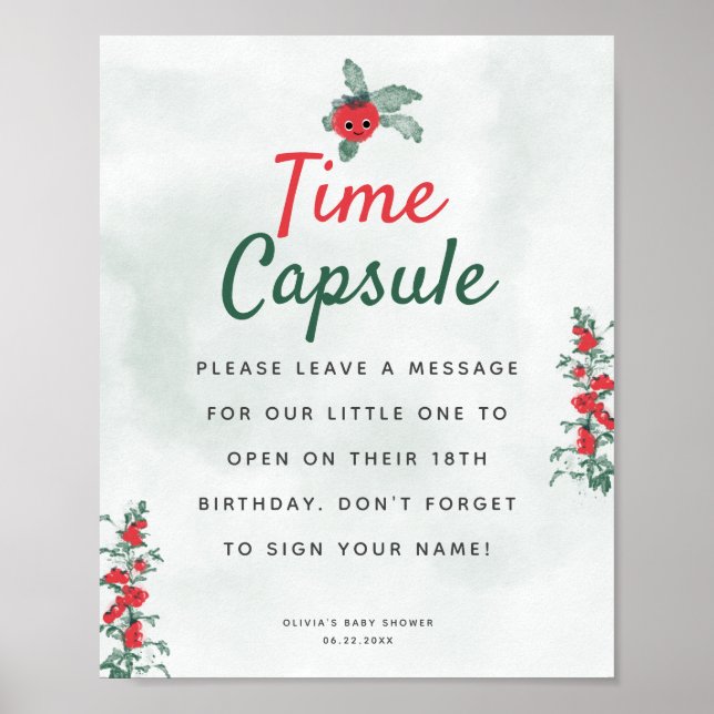 Time Capsule Baby Shower Advice Rustic Tomato Poster (Framsidan)