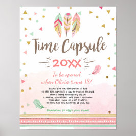 Time Capsule Feathers Tribal Boho Girl Guld Poster