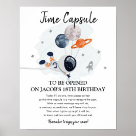 Time Capsule Rymden Planets Boy 1st Birthday Poster