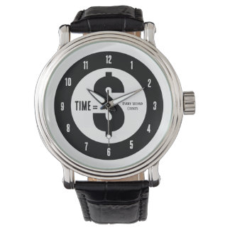 Time = $ Every Second Counts Black and White Armbandsur