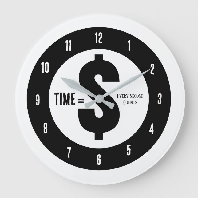 Time = $ Every Second Counts Black and White Stor Klocka (Framsida)