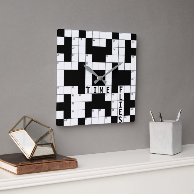 Time Flies Crossword Puzzle Fyrkantig Klocka (Kontor)